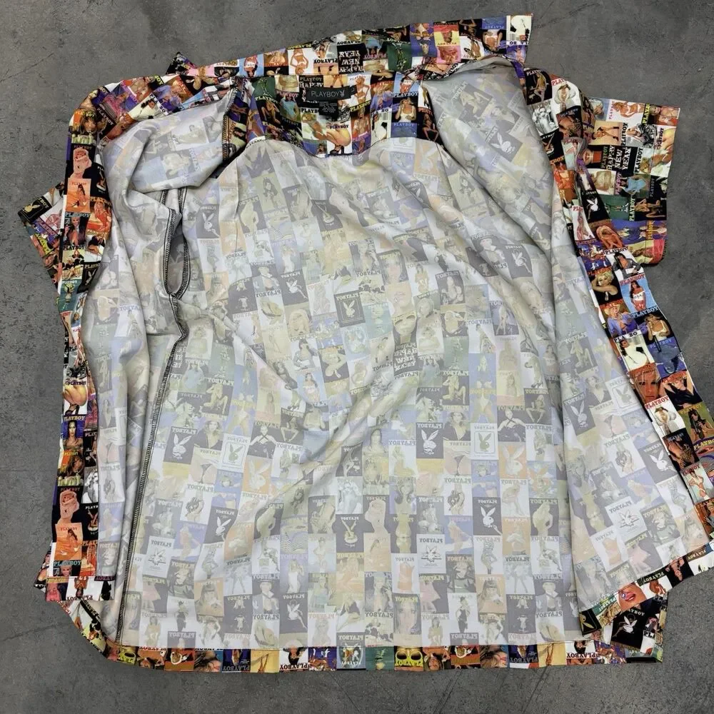 Playboy Shirt Men Size Large All Over Collage Cover Magazine Centerfold - Picture 8 of 14